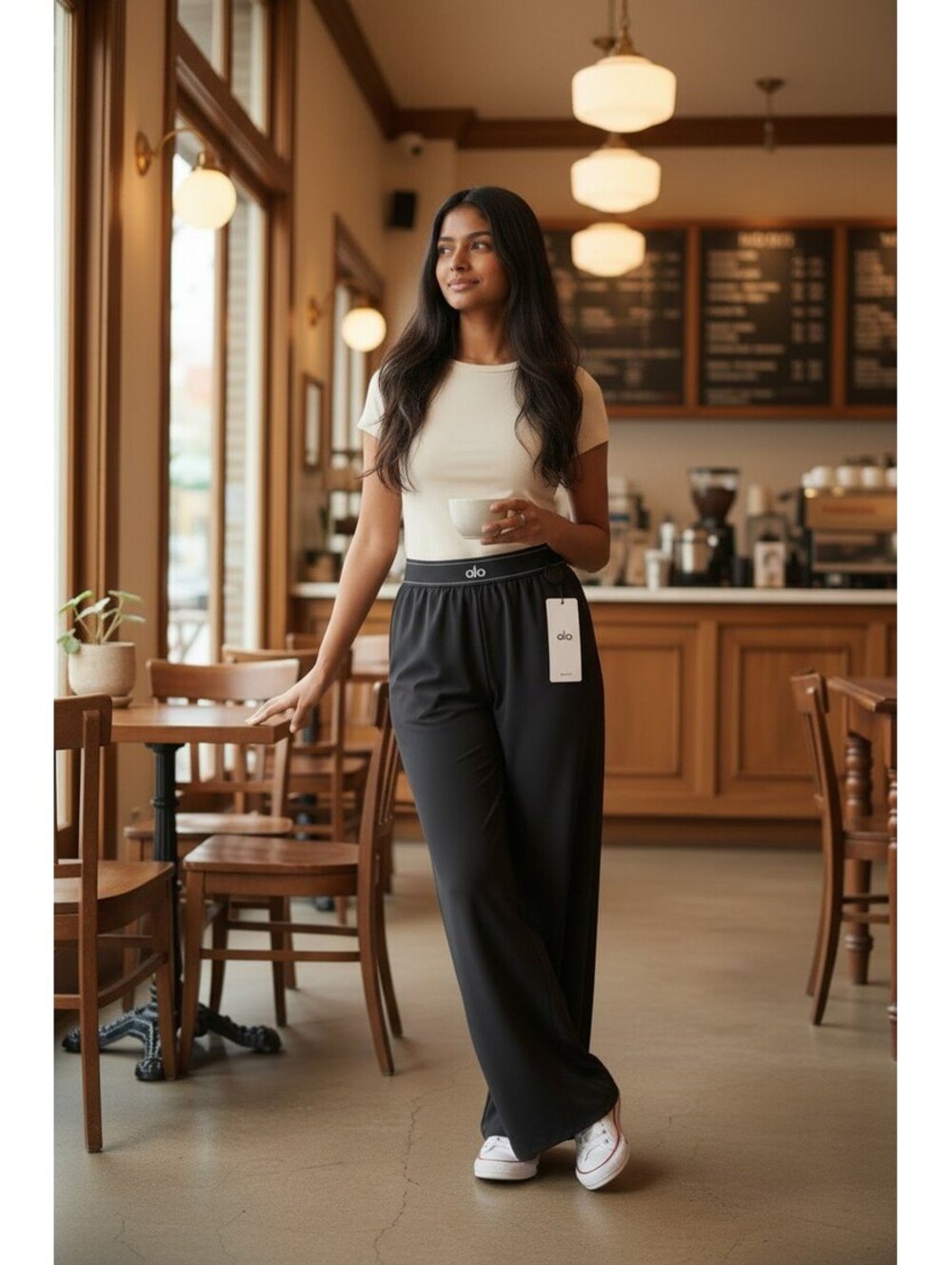 Alo Suit Up Trouser Regular Black XXS Elastic Waist Wide Leg